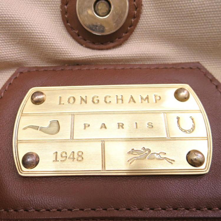 Pre Owned Longchamp Brown Embossed Leather Tote