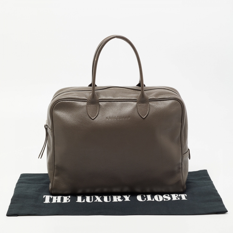 Pre Owned Longchamp Grey Leather Top Zip Bag