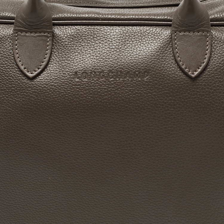 Pre Owned Longchamp Grey Leather Top Zip Bag