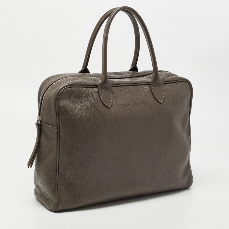 Pre Owned Longchamp Grey Leather Top Zip Bag