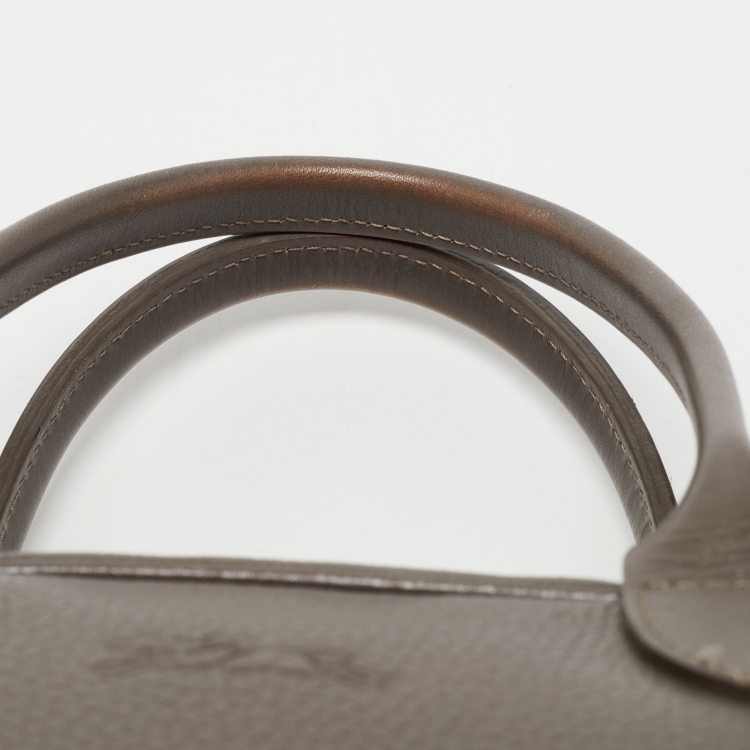 Pre Owned Longchamp Grey Leather Top Zip Bag