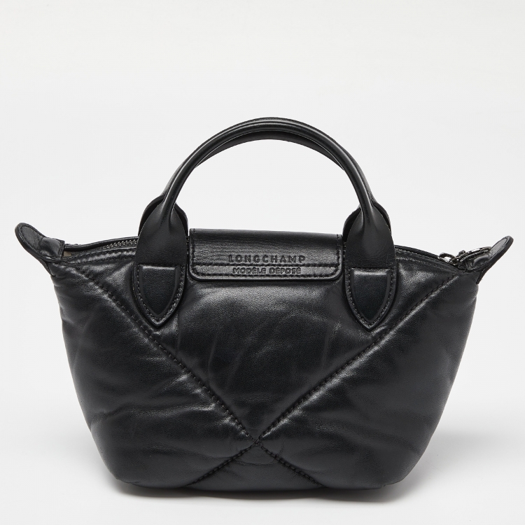 Pre Owned Longchamp Black Quilted Leather Mini Le Pilage Neo Tote