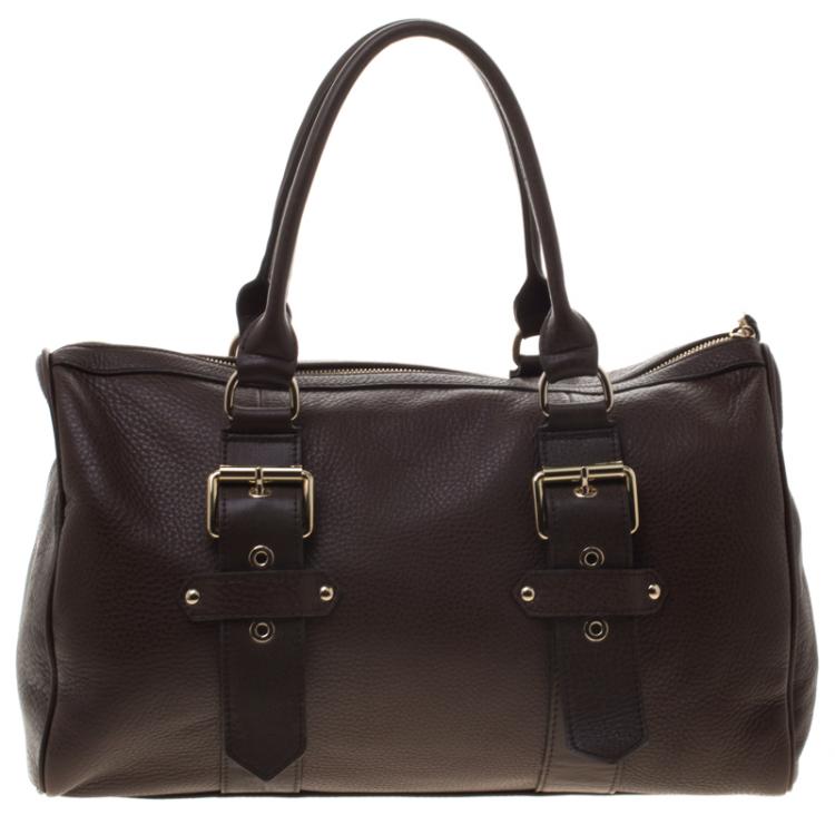 Pre Owned Longchamp Brown Leather Gloucester Bowling Bag