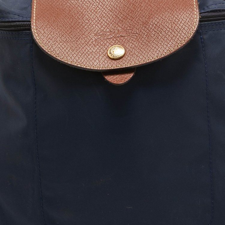 Pre Owned Longchamp Brown/Navy Blue Nylon Le Pliage Backpack