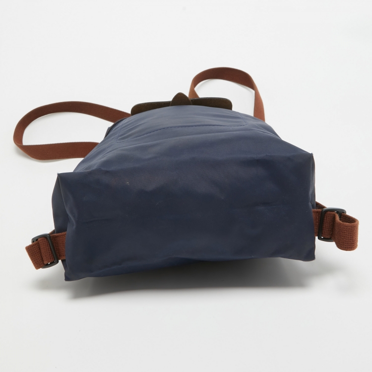 Pre Owned Longchamp Brown/Navy Blue Nylon Le Pliage Backpack