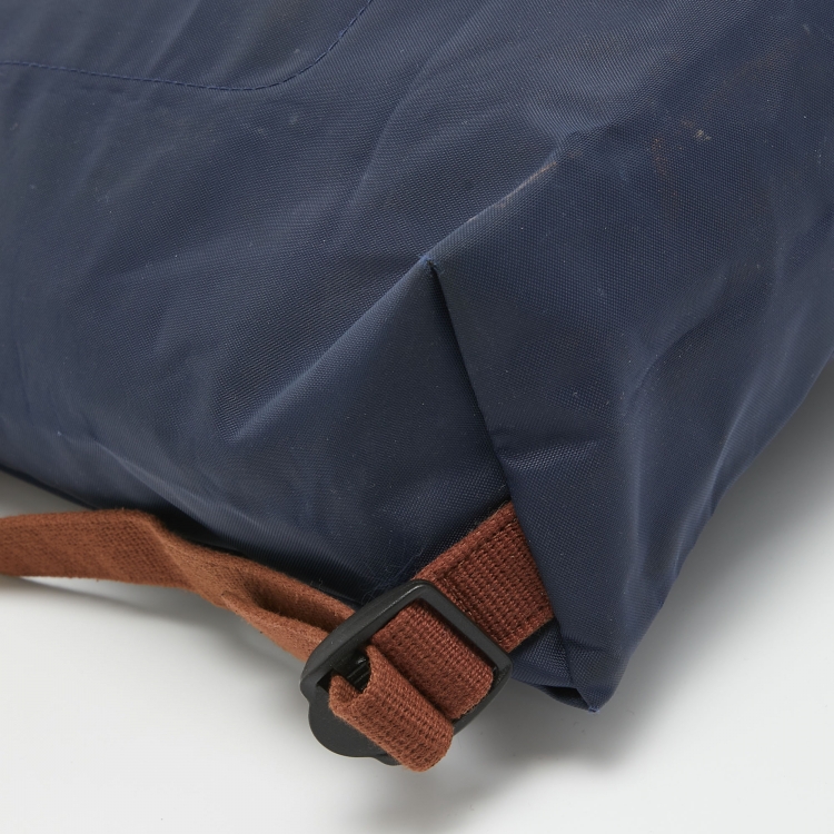 Pre Owned Longchamp Brown/Navy Blue Nylon Le Pliage Backpack