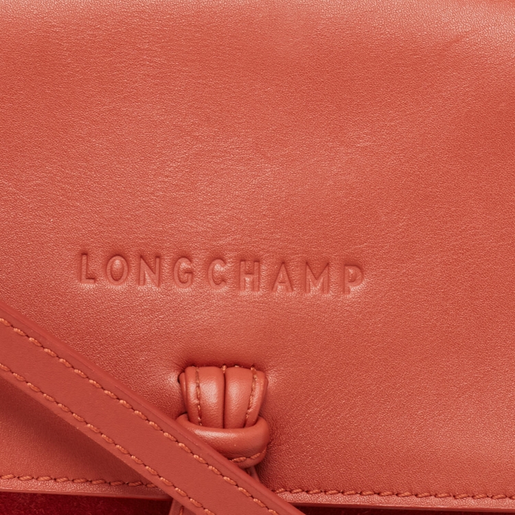 Pre Owned Longchamp Brick Red Suede and Leather Penelope Crossbody Bag