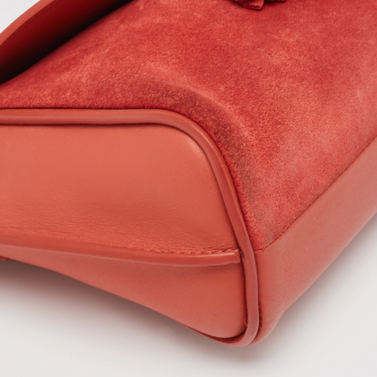 Pre Owned Longchamp Brick Red Suede and Leather Penelope Crossbody Bag