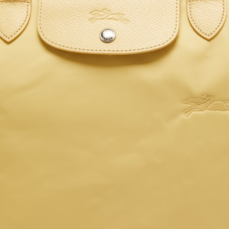 Pre Owned Longchamp Yellow Nylon and Leather Le Pliage Tote