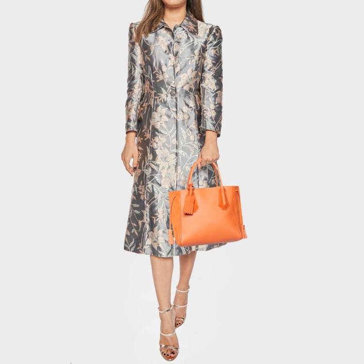 Pre Owned Longchamp Orange Leather and Suede Small Penelope Fantasie Tote