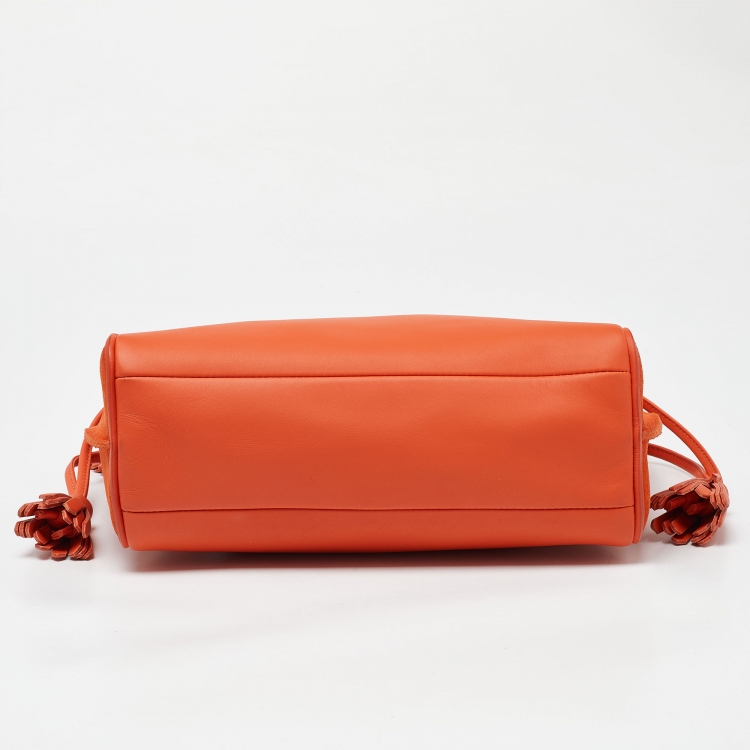 Pre Owned Longchamp Orange Leather and Suede Small Penelope Fantasie Tote