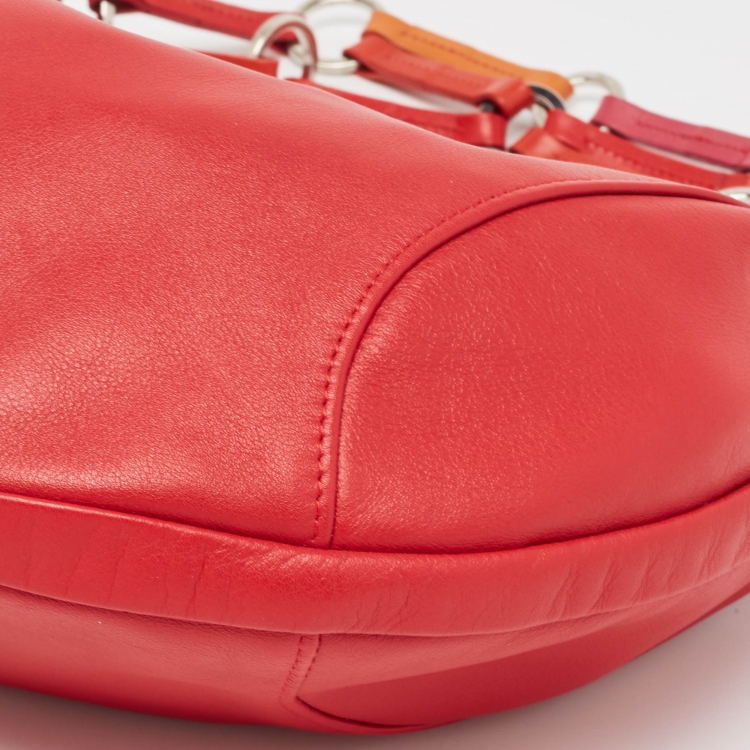 Pre Owned Longchamp Red Leather Ring Handle Hobo 