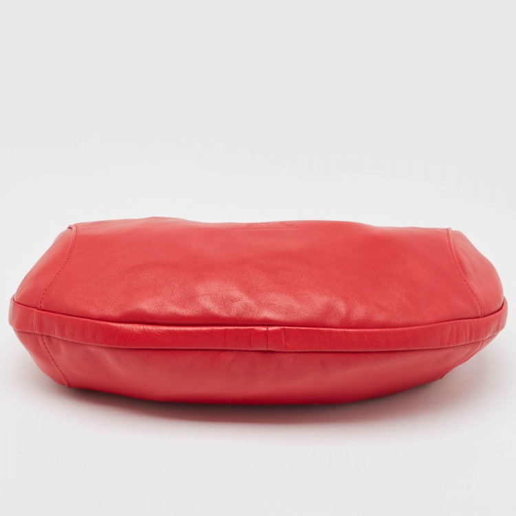 Pre Owned Longchamp Red Leather Ring Handle Hobo 