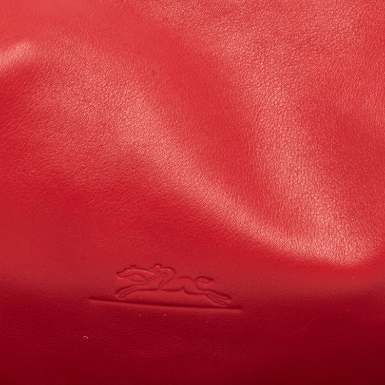 Pre Owned Longchamp Red Leather Ring Handle Hobo 