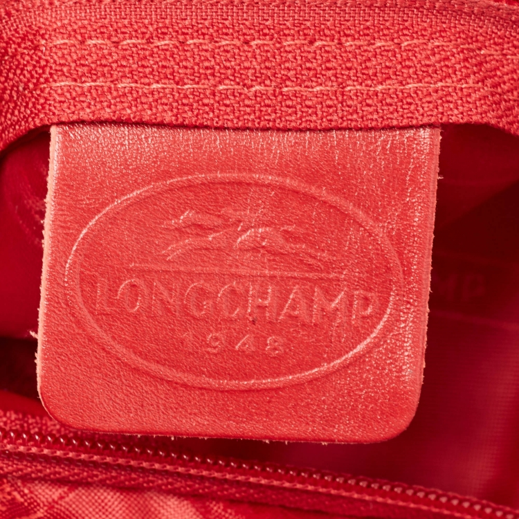 Pre Owned Longchamp Red Leather Ring Handle Hobo 