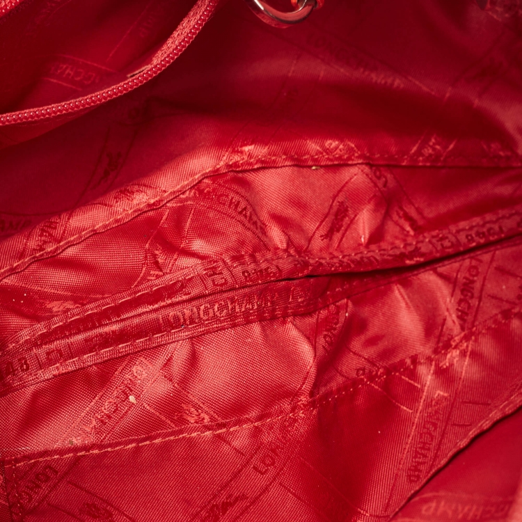 Pre Owned Longchamp Red Leather Ring Handle Hobo 