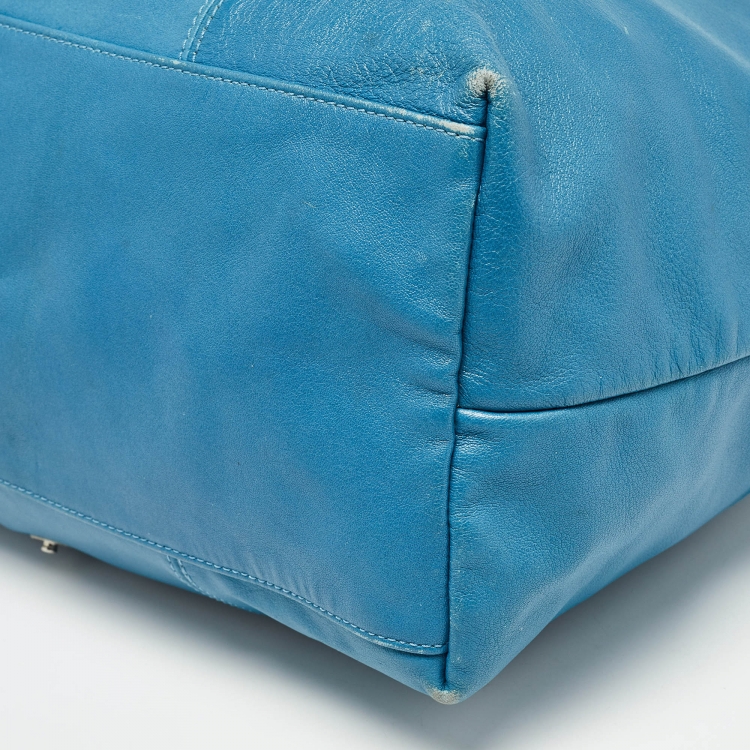 Pre Owned Longchamp Blue Leather Le Pliage Cuir Tote