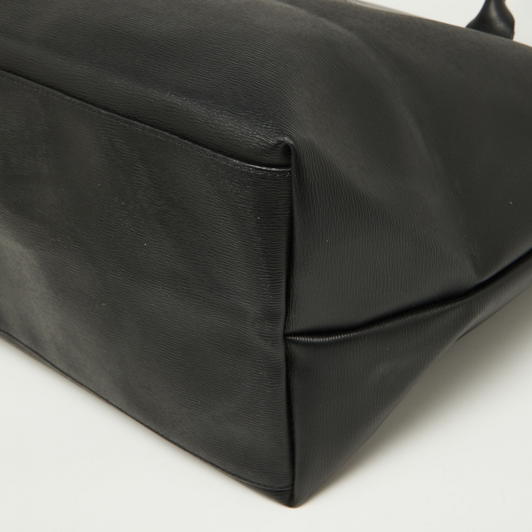 Pre Owned Longchamp Black Leather Medium Le Pliage Tote