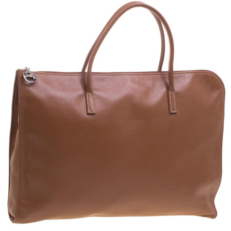 Pre Owned Longchamp Brown Leather Business Briefcase Bag
