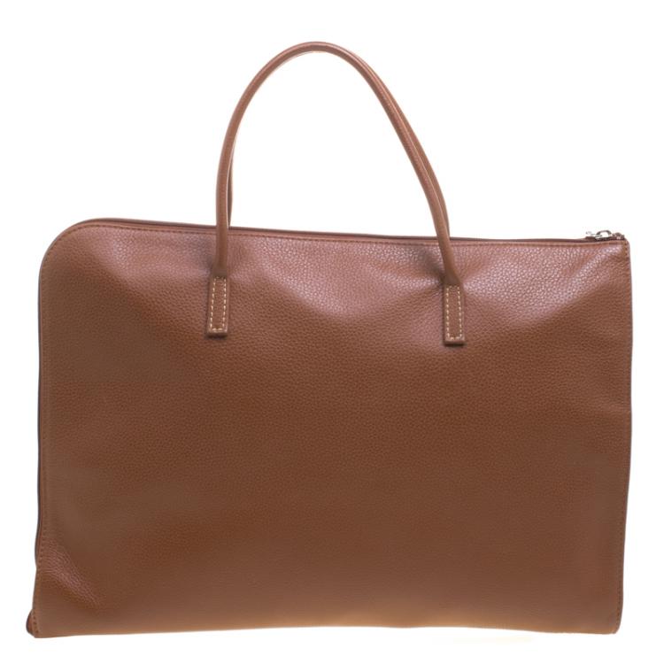 Pre Owned Longchamp Brown Leather Business Briefcase Bag