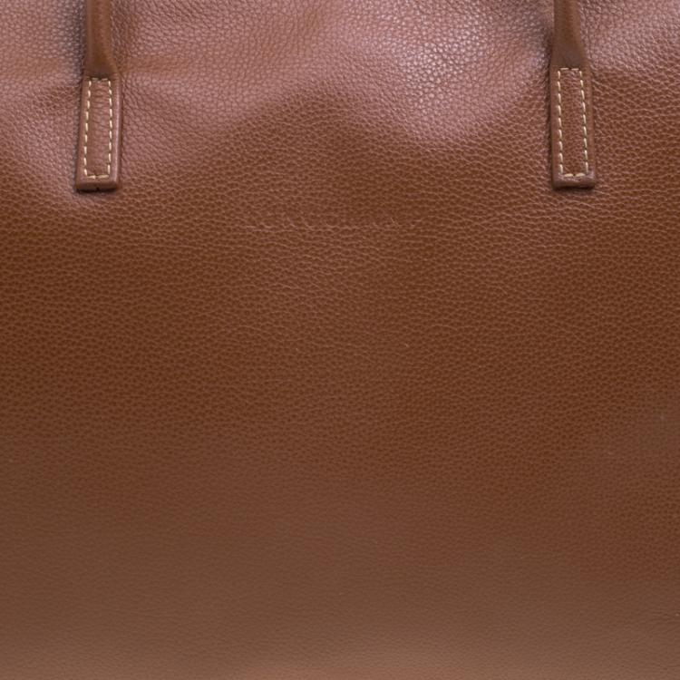 Pre Owned Longchamp Brown Leather Business Briefcase Bag