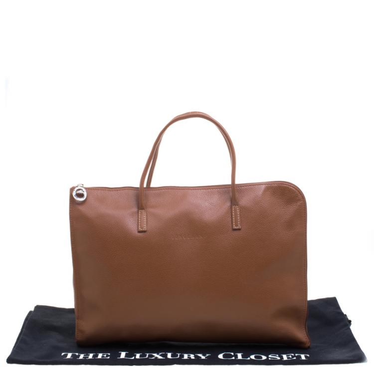 Pre Owned Longchamp Brown Leather Business Briefcase Bag