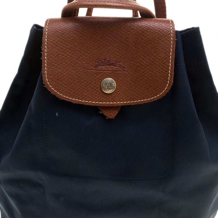 Pre Owned Longchamp Blue/Cognac Nylon Backpack 