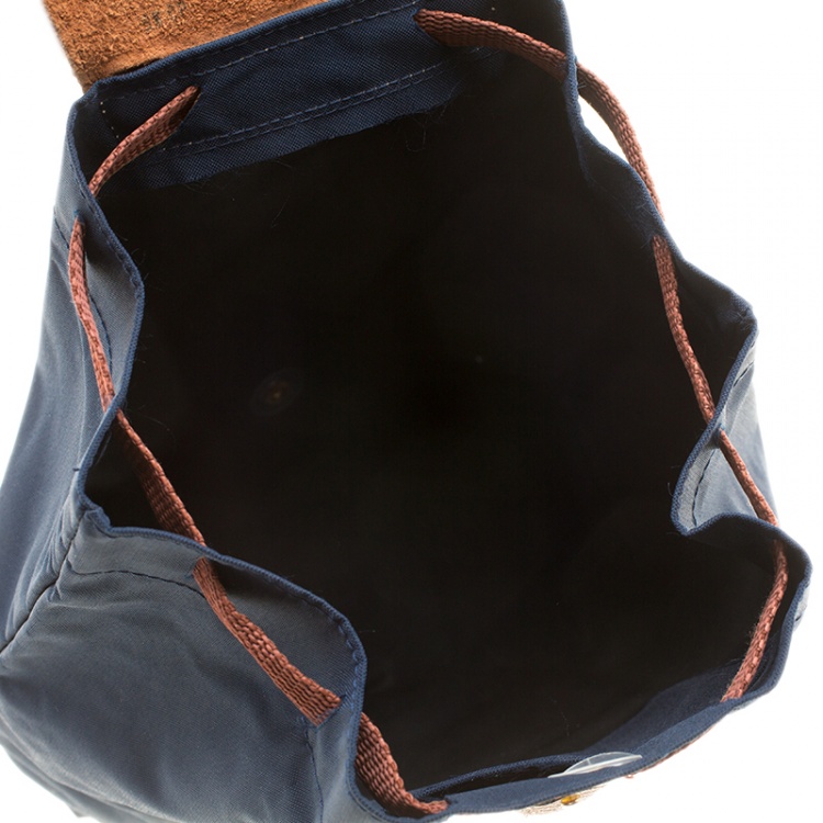 Pre Owned Longchamp Blue/Cognac Nylon Backpack 
