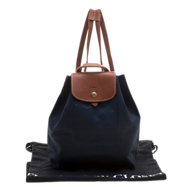 Pre Owned Longchamp Blue/Cognac Nylon Backpack 