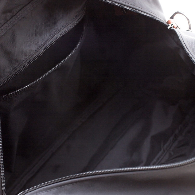Pre Owned Longchamp Black/Brown Nylon and Leather Le Pliage Travel Bag 