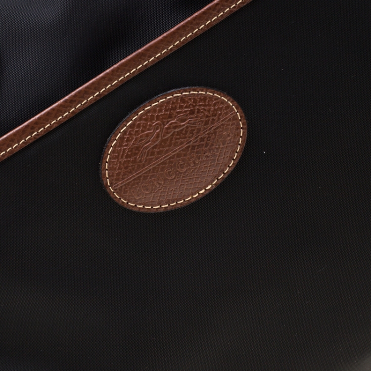 Pre Owned Longchamp Black/Brown Nylon and Leather Le Pliage Travel Bag 