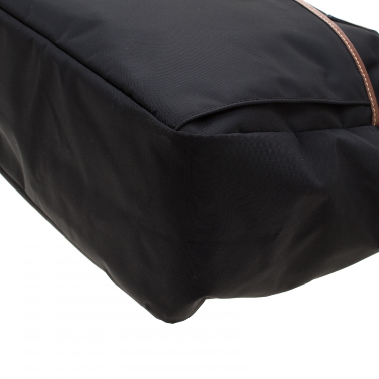 Pre Owned Longchamp Black/Brown Nylon and Leather Le Pliage Travel Bag 