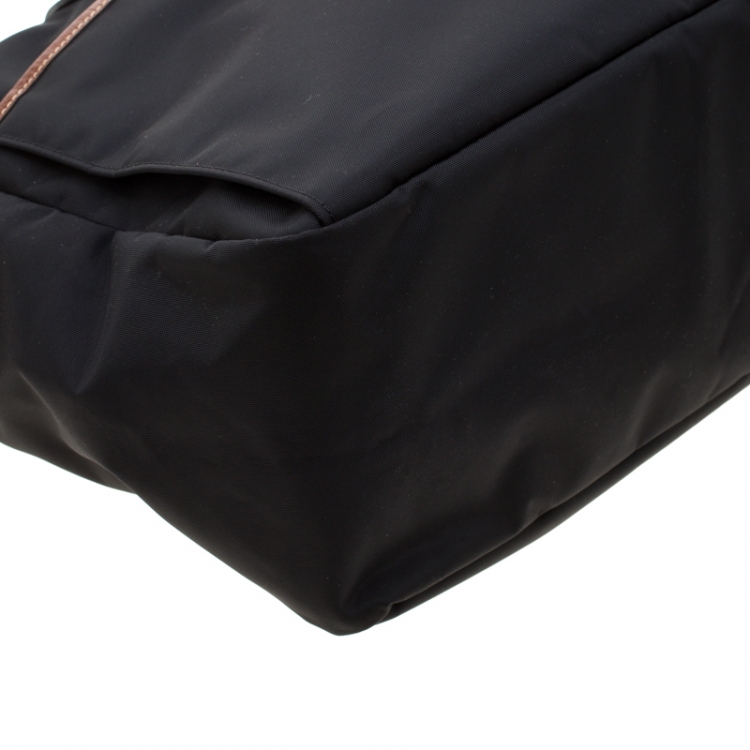 Pre Owned Longchamp Black/Brown Nylon and Leather Le Pliage Travel Bag 