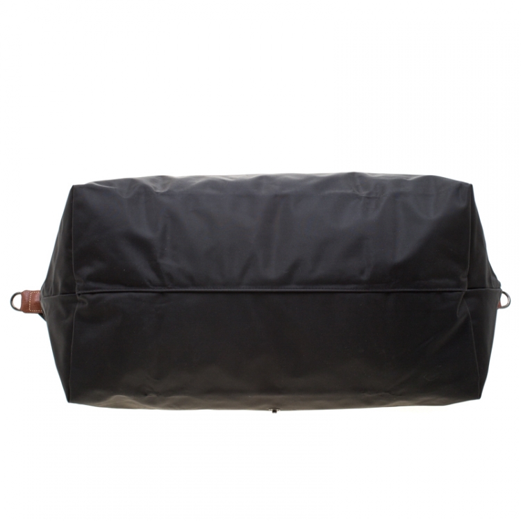 Pre Owned Longchamp Black/Brown Nylon and Leather Le Pliage Expandable Travel Bag