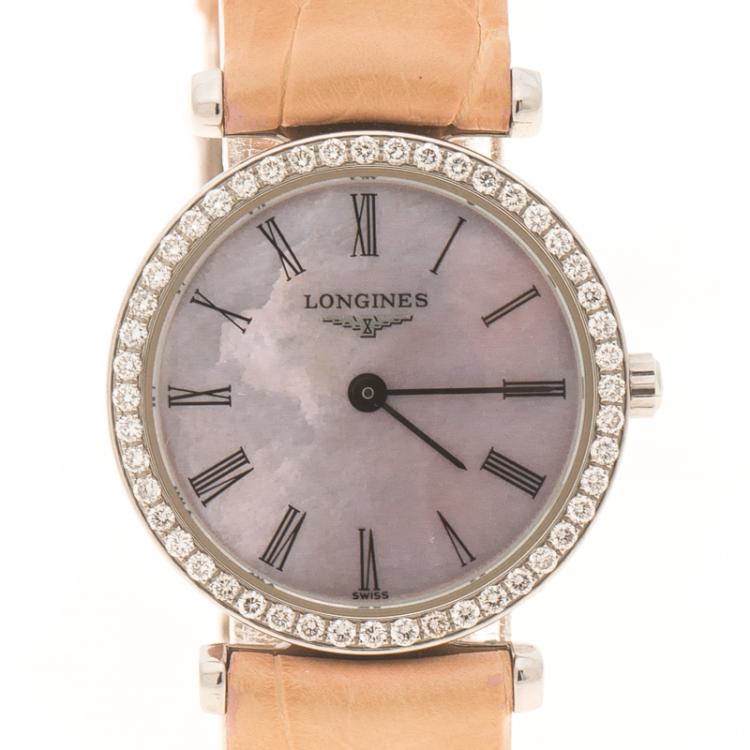 Pre Owned Longines Purple Mother of Pearl Stainless Steel Diamond La Grande Classique De Longines Women's Wristwatch 24 mm