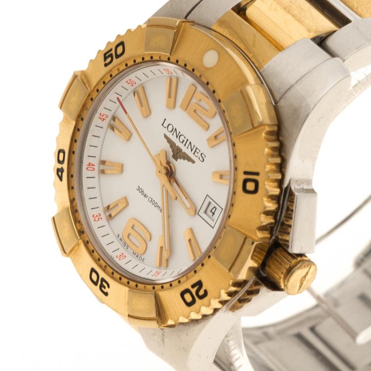 Longines White Yellow Gold Plated Steel and Stainless Steel Hydro