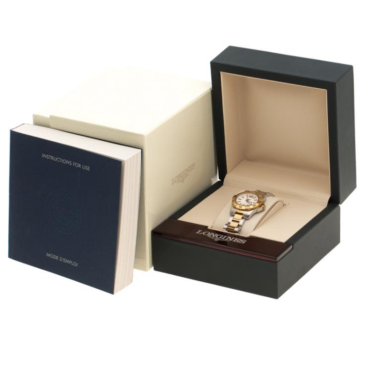 Pre Owned Longines White Yellow Gold Plated Steel and Stainless Steel Hydro Conquest Women's Wristwatch 30 mm