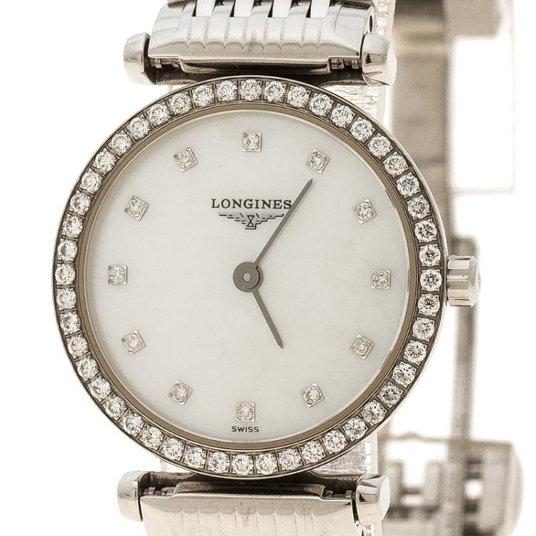 Pre Owned Longines White Mother of Pearl Stainless Steel La Grande Classique de Longines Women's Wristwatch 24 mm