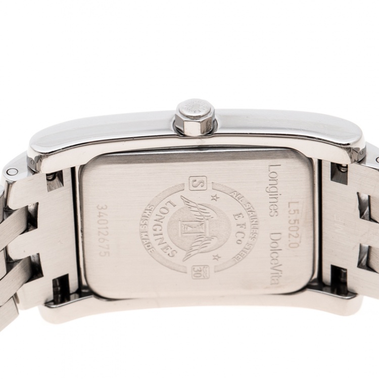 Pre Owned Longines White Stainless Steel and Diamonds Dolcevita L5.502.0.71.6 Women's Wristwatch 22 mm