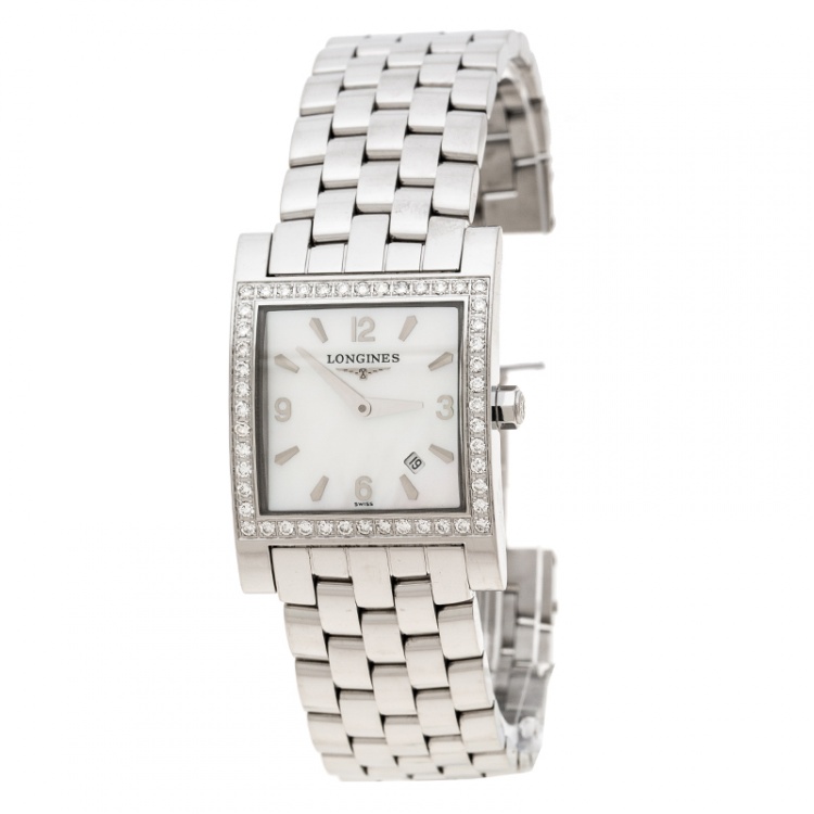 Longines White Mother of Pearl Stainless Steel Diamond Dolcevita L5.503 ...