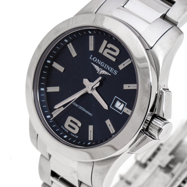 Pre Owned Longines Blue Stainless Steel Conquest L3.376.4 Women's Wristwatch 29 MM
