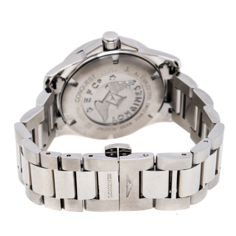 Pre Owned Longines Blue Stainless Steel Conquest L3.376.4 Women's Wristwatch 29 MM