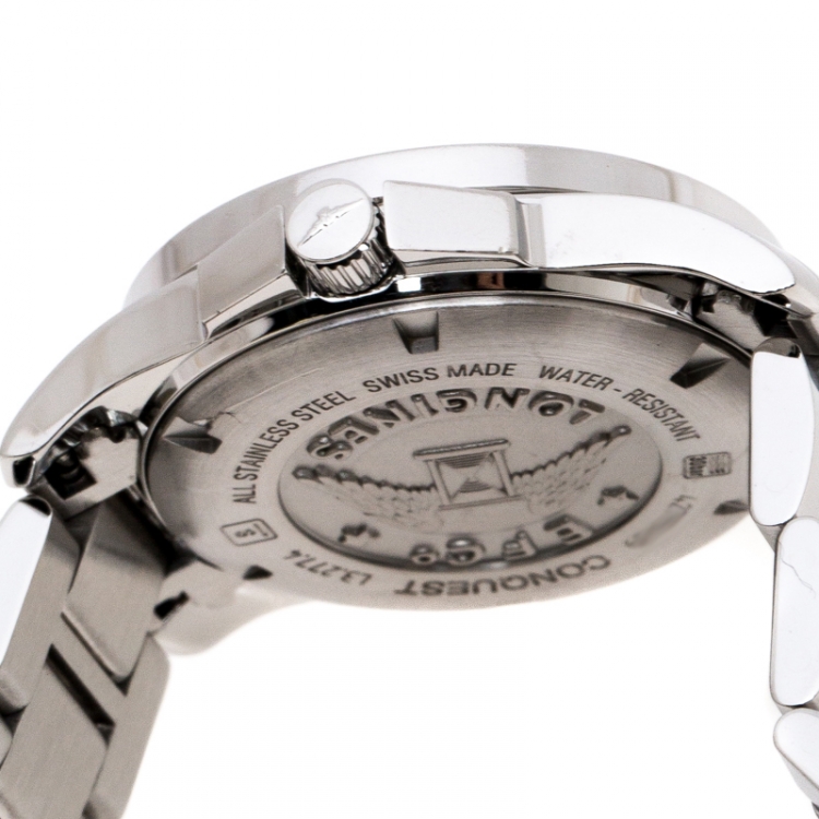 Pre Owned Longines Silver Stainless Steel Conquest L3.277.4 Women's Wristwatch 29 mm