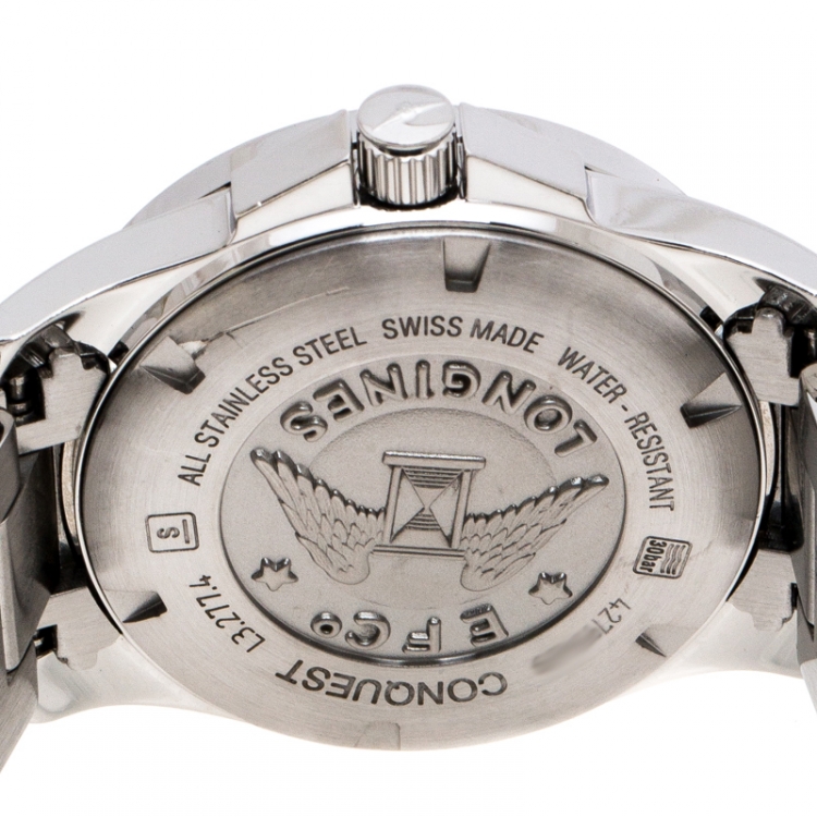 Pre Owned Longines Silver Stainless Steel Conquest L3.277.4 Women's Wristwatch 29 mm