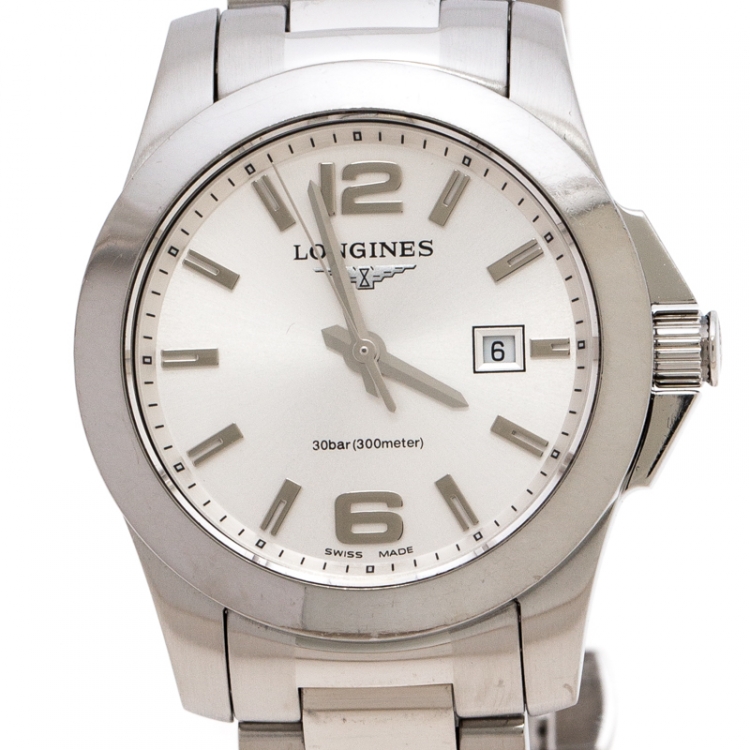 Pre Owned Longines Silver Stainless Steel Conquest L3.277.4 Women's Wristwatch 29 mm