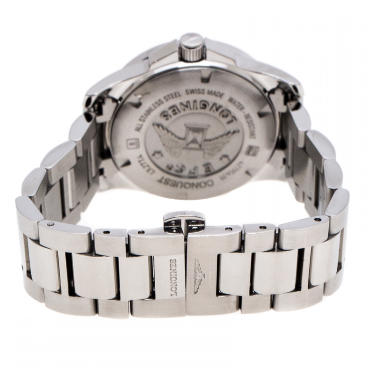 Pre Owned Longines Silver Stainless Steel Conquest L3.277.4 Women's Wristwatch 29 mm