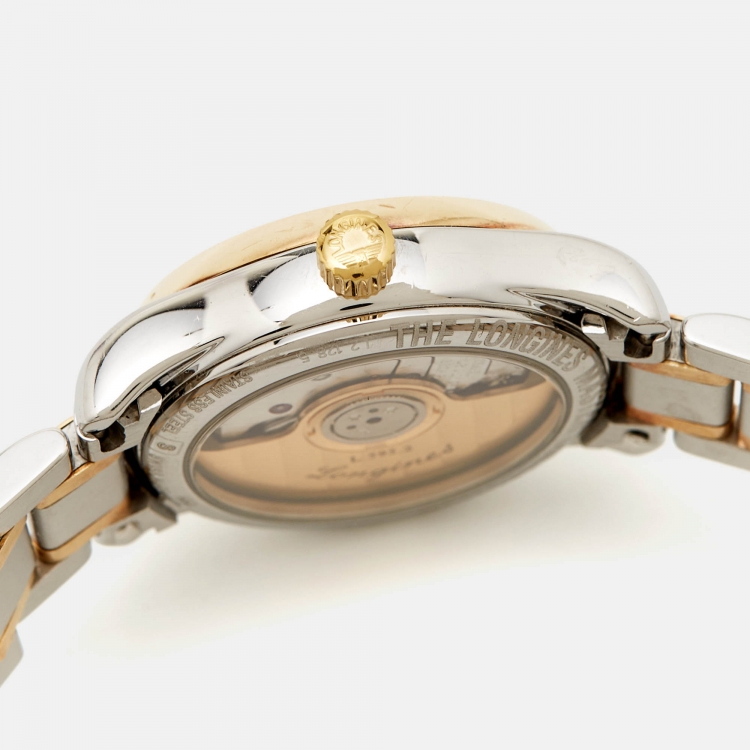 Pre Owned Longines White 18k Yellow Gold Stainless Steel Master Collection   L2.128.5.12.7 Women's Wristwatch 25.5 mm