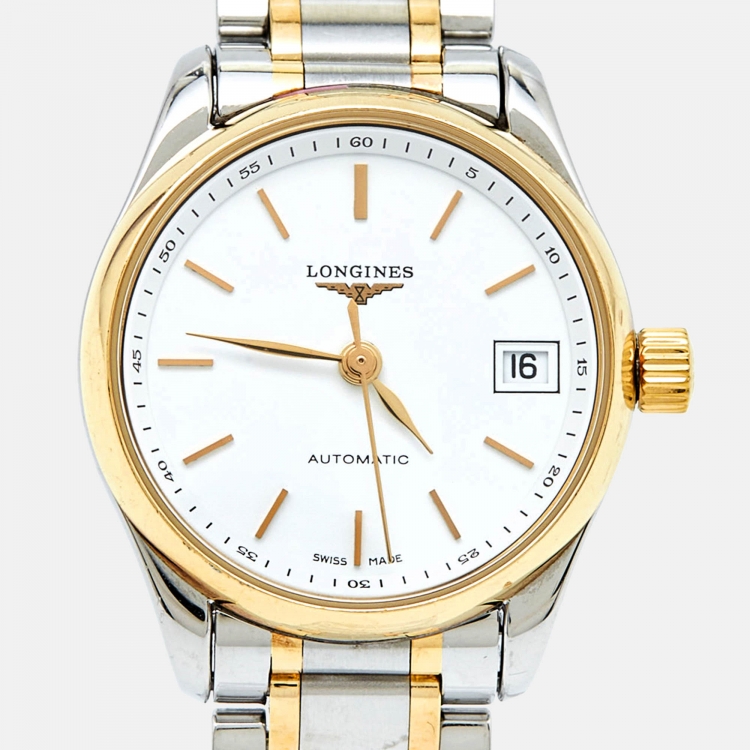 Pre Owned Longines White 18k Yellow Gold Stainless Steel Master Collection   L2.128.5.12.7 Women's Wristwatch 25.5 mm