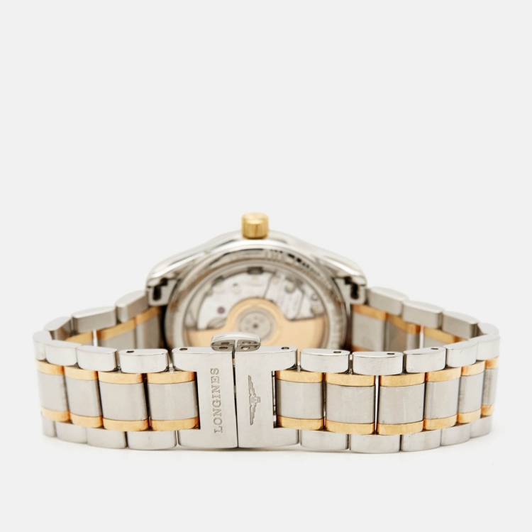 Pre Owned Longines White 18k Yellow Gold Stainless Steel Master Collection   L2.128.5.12.7 Women's Wristwatch 25.5 mm