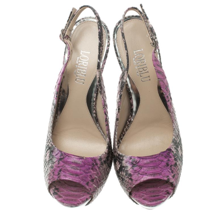 Pre Owned Loriblu Two Tone Faux Python Peep Toe Slingback Sandals Size 38